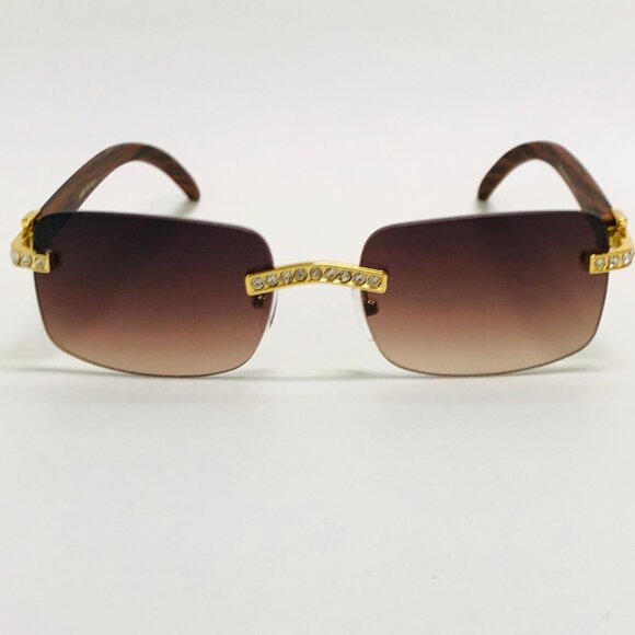 Men Sunglasses Square Brown Lens Fashion Diamond Bling Hip Hop Style Rimless - Picture 2 of 4